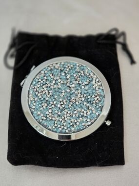 Sparkling Blue Crystal Compact Mirror